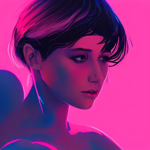 Image similar to woman, synthwave, retrowave, digital art, artstation, ilya kuvshinov