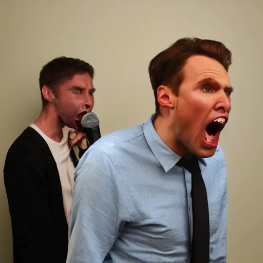 Image similar to a man screaming while standing behind jerma