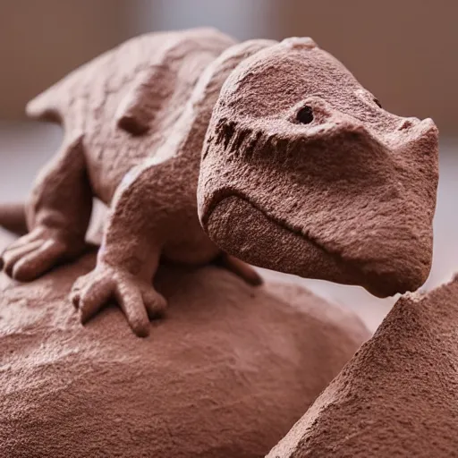 Image similar to close up photograph of a clay model of a cute dinosaur