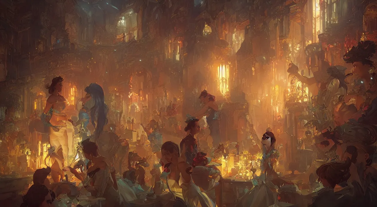 Image similar to bazaar zouk place sky shine digital painting, artstation, concept art, sharp focus, illustration, cinematic lighting, art by artgerm and greg rutkowski and alphonse mucha