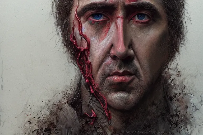 Image similar to Nicolas Cage face with body of rotten worm, dark fantasy, intricate, highly detailed, smooth, artstation, painted by Wayne Barlowe, Greg Rutkowski, zdislav beksinski, Francis Bacon