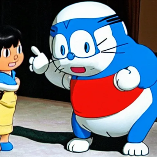 Prompt: Doraemon teaching how to disarm a gun