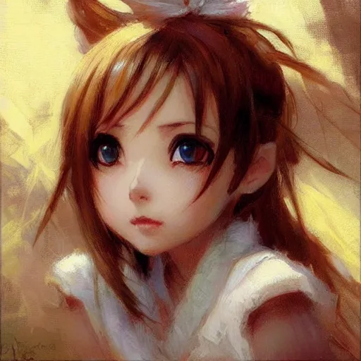 Image similar to cute anime girl portraits, chibi art, painting by gaston bussiere, craig mullins, j. c. leyendecker