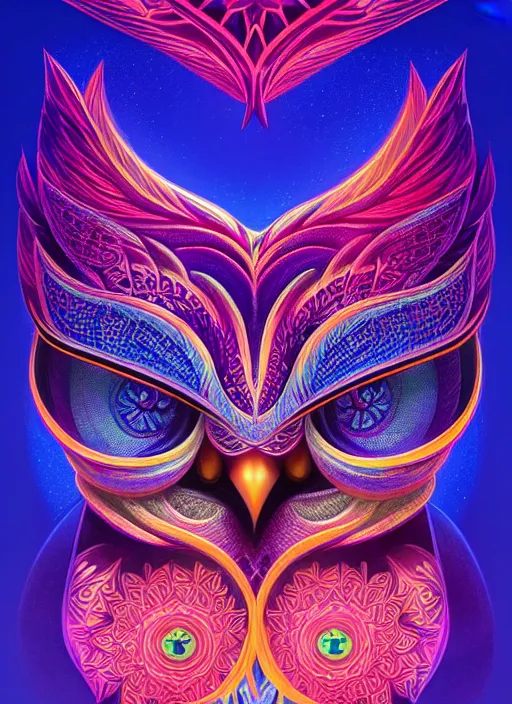 Image similar to symmetry!! product render poster vivid colors divine proportion owl, 神 圣, glowing fog intricate, elegant, highly detailed, digital painting, artstation, concept art, smooth, sharp focus, illustration,