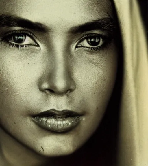 Prompt: vintage_closeup portrait_photo_of_a_stunningly beautiful_inuit_woman with amazing shiny eyes, hyper detailed by Annie Leibovitz