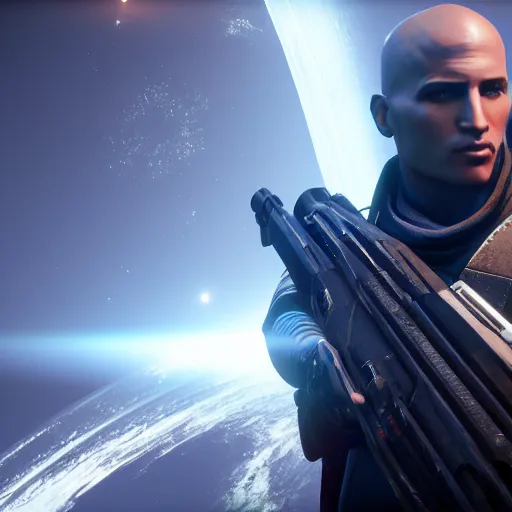 Prompt: beautiful portrait of zavala in destiny 2, ultra detailed, hyper realistic, blue face unreal engine, ray tracing 8 k