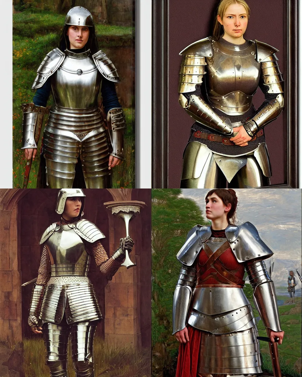 Prompt: a big, tall stature female medieval warrior wearing a heavy breastplate armor, english style, hyperrealistic, hyperdetailed, smooth, reflections, soft lighting, sharp focus, by john willian waterhouse, centered