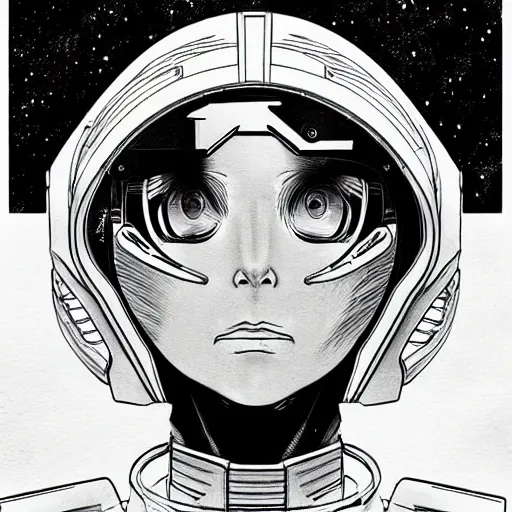 Prompt: a beautiful portrait of a space bounty hunter by Junji Ito trending on Artstation