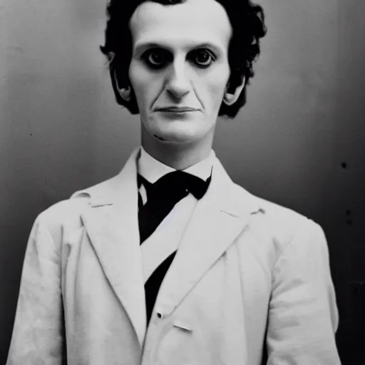 Image similar to close up photo portrait of a 19th doctor in a medical coat by Diane Arbus and Louis Daguerre