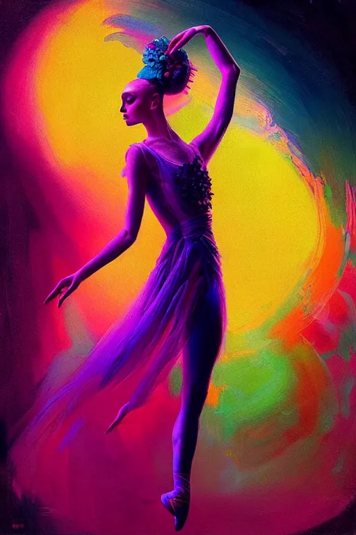 Prompt: “ a psychedelic portrait of ballerina, vibrant color scheme, highly detailed, in the style of romanticism, cinematic, artstation, moebius, greg rutkowski ”