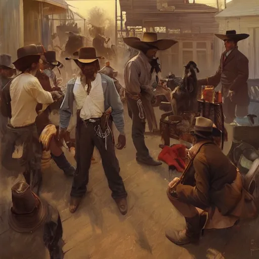 Image similar to greg manchess painting of a wild west town in the year 1 8 5 0, painting, trending on artstation, by huang guangjian and gil elvgren and sachin teng