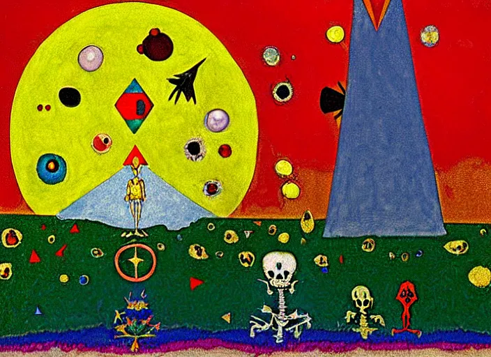 Image similar to pixel decollage painting tarot lovers card composition tower of babel road red armor wonky alien frog and maggot vampire clown knight on a skeleton pale horse in a dark green cloudy night sky with golden foil jewish stars and diamonds, mountain lake and blossoming field in background, painted by Mark Rothko, Helen Frankenthaler, Danny Fox and Hilma af Klint, pixelated, neo expressionism, semi naive, pastel colors, cinematic, color field painting, cave painting, voxel, pop art look, outsider art, minimalistic. Bill Traylor painting, part by Philip Guston, Amano and Francis Bacon. art by Adrian Ghenie and Storm Thorgerson, very coherent symmetrical artwork, cinematic, hyper realism, high detail, octane render, unreal engine, Smooth gradients, depth of field, full body character drawing, extremely detailed, 8k, extreme detail, intricate detail, masterpiece