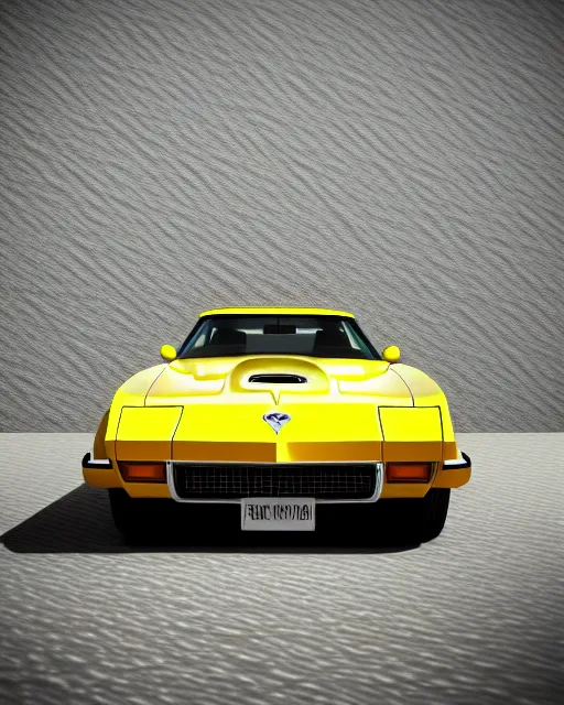 Image similar to photorealistic art of a yellow 1979 stingray corvette, dynamic lighting, space atmosphere, hyperrealism, stunning visuals