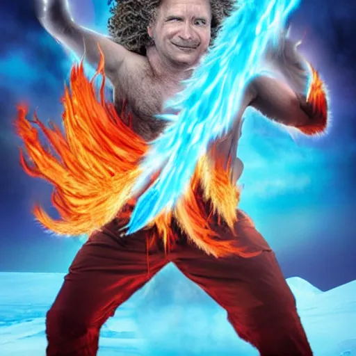 Prompt: man with hair of fire and ice