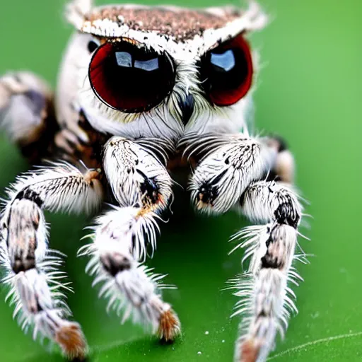 Prompt: jumping spider mixed with owl