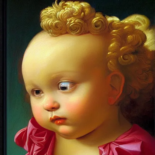 Prompt: baroque rococo painting of a cherub portrait greg hildebrandt high detail