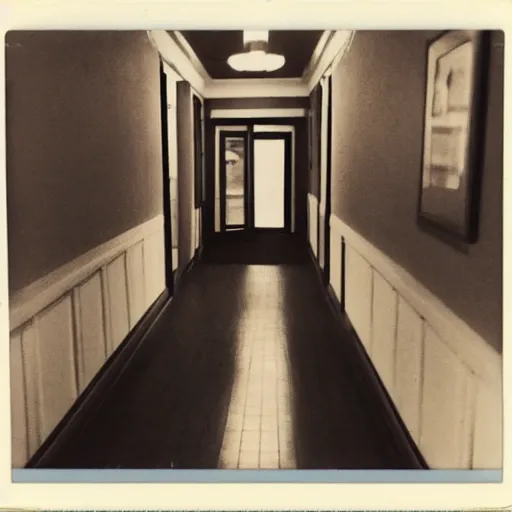 Prompt: a polaroid photo of the five and a half minute hallway