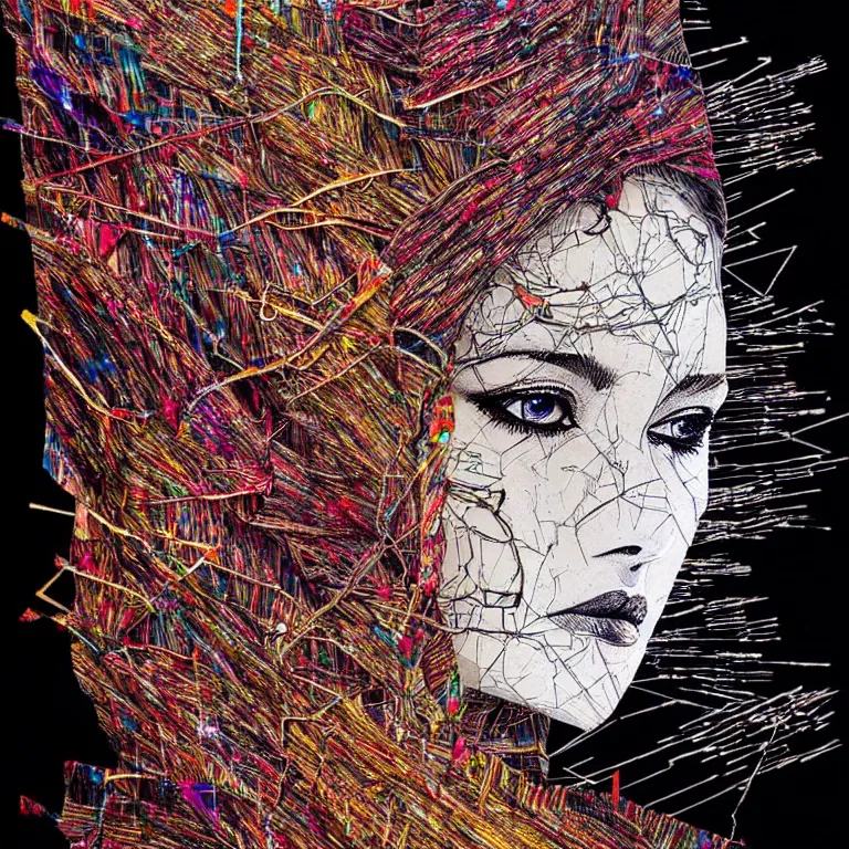 Image similar to nights falling wind is blowwing snow is pilling concept art in style of el anatsui and carne griffiths artwork by xsullo