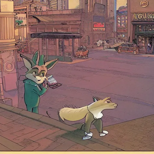 Image similar to moebius illustration of zootopia