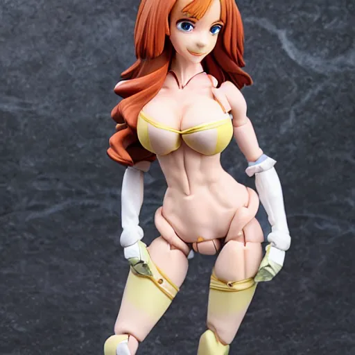 Image similar to Kaitlyn Michelle Siragusa, better known as Amouranth, Posable PVC action figurine. Detailed artbreeder face. Full body 12-inch Figma anime statue