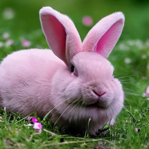 Prompt: extremely cute pink bunny national geographic