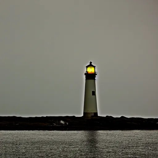 Image similar to stormy ocean at night, lighthouse in the background concealed by fog