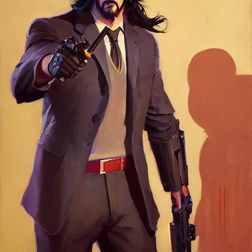 Image similar to greg manchess portrait painting of partially armored john wick as overwatch character, medium shot, asymmetrical, profile picture, organic painting, sunny day, matte painting, bold shapes, hard edges, street art, trending on artstation, by huang guangjian, gil elvgren, ruan jia, greg rutkowski, gaston bussiere