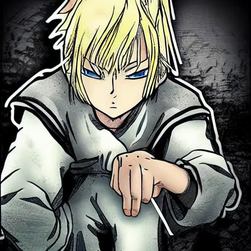 Prompt: blonde boy fantasy thief, vinland saga, anime style