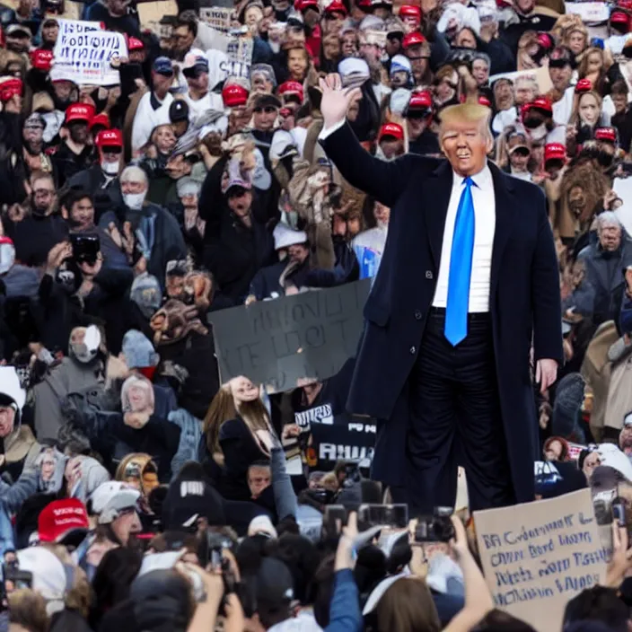 Prompt: a photo of donald trump in a protest, sharp high quality photo