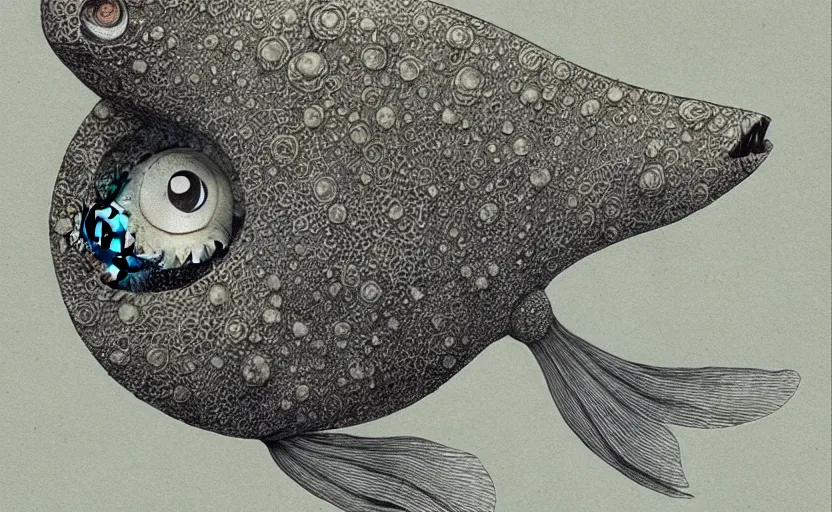 Image similar to creepy fish by shaun tan, side view, style of yoshitaka amano john kenn mortensen takato yamamoto junji ito gediminas pranckevicius