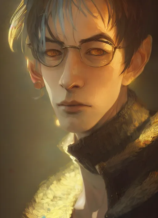 Image similar to a portrait of a male trickster, intricate, tone mapped, ambient lighting, highly detailed, digital painting, artstation, concept art, 4 k, stunning beautiful, sharp focus, by makoto shinkai and akihiko yoshida and hidari and wlop