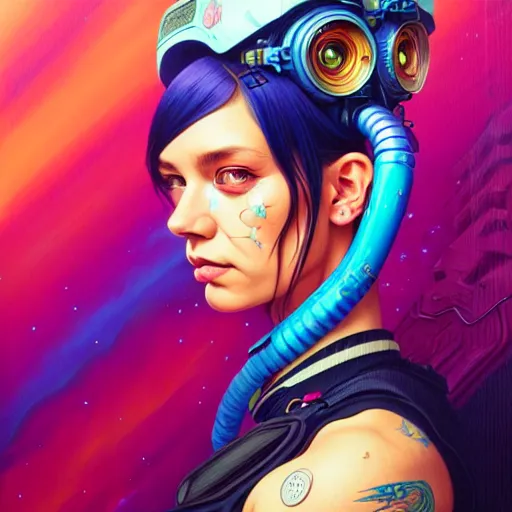 Image similar to high quality high detail portrait of a diesel punk jinx in an alien world, tristan eaton, victo ngai, artgerm, rhads, ross draws, hyperrealism, intricate detailed, alphonse mucha, 8 k, sci - fi, pastel colors, artstation,