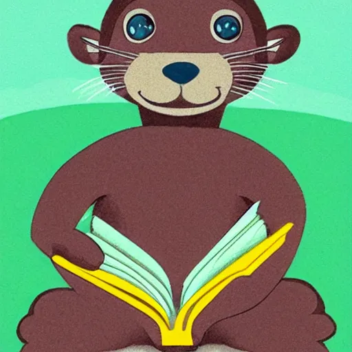 Image similar to A cute cartoon otter reading a book