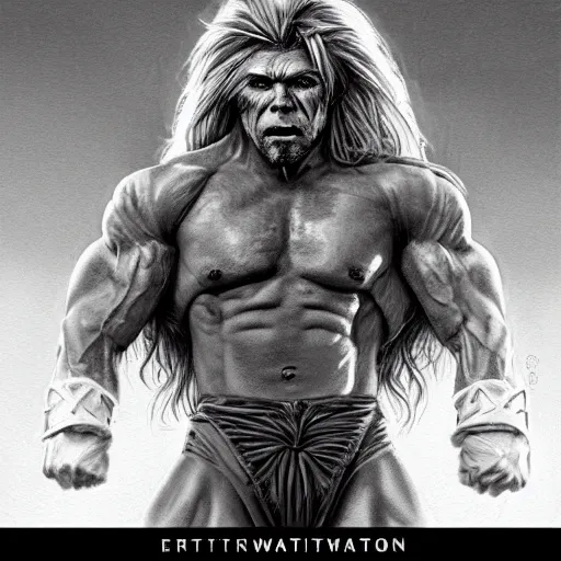 Prompt: amazing lifelike award winning pencil illustration of ultimate warrior trending on art station artgerm Greg rutkowski cinematic