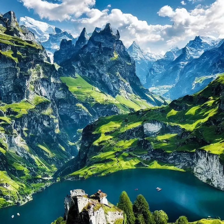 Image similar to Incredible beautiful landscape of Switzerland, stunning.