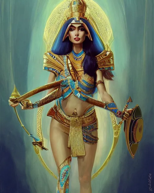 Image similar to Jessica Kahawaty as a beautiful egyptian princess, gorgeous, portrait, Symmetrical, powerful, intricate, beautiful, masterpiece, elegant, volumetric lighting, highly detailed, artstation, sharp focus, no cropping, illustration, Peter Mohrbacher, Artgerm, Jean-Leon Gerome , ruan jia