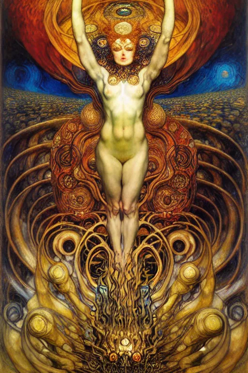 Image similar to Divine Chaos Engine by Karol Bak, Jean Delville, William Blake, Gustav Klimt, and Vincent Van Gogh, symbolist, visionary