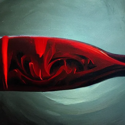 Prompt: “ evil cursed dagger floating above a sea of blood, huh detail oil painting with reflections ”