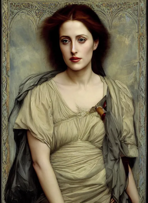 Image similar to a beautiful painting of young gillian anderson by felix resurreccion hidalgo, pre-raphaelite, detailed, trending on artstation, hd, masterpiece