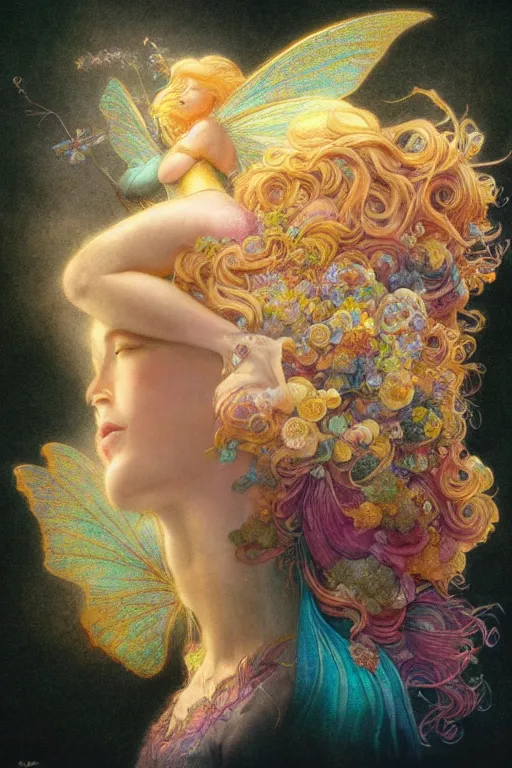 Image similar to a faerie, profile portrait, golden ratio, detailed, rainbowshift, by jean - baptiste monge and maxfield parrish and artgerm