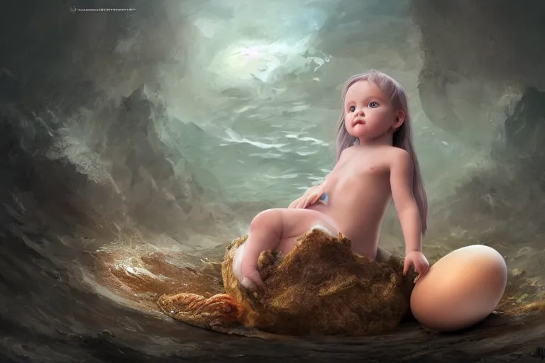 Prompt: a baby mermaid laying inside a egg, matte painting, concept art, digital art, trending on artstation, 4 k, extremely detailed, realistic, fantasy art,