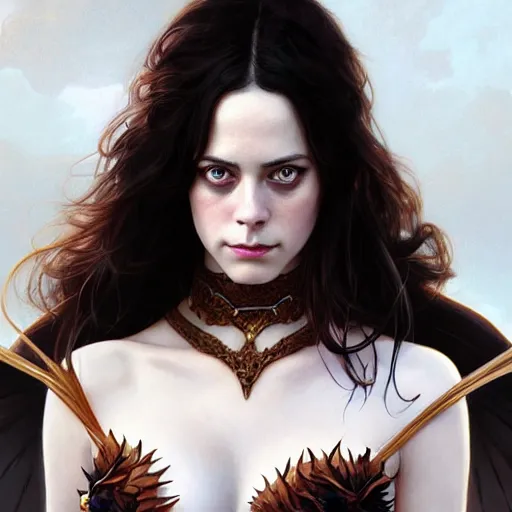 Prompt: beautiful Kaya Scodelario as Bat Girl, western, closeup, D&D, fantasy, intricate, elegant, highly detailed, digital painting, artstation, concept art, matte, sharp focus, illustration, art by Artgerm and Greg Rutkowski and Alphonse Mucha