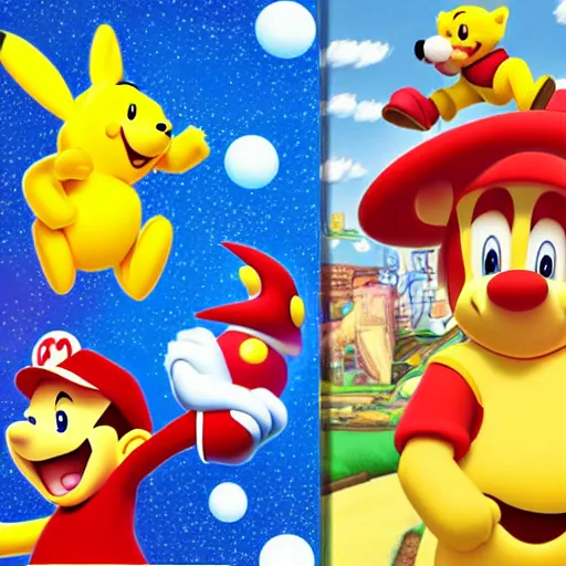 Image similar to photograph of winnie the pooh and super mario and sonic the hedgehog anime style, on pokemon card packs at target