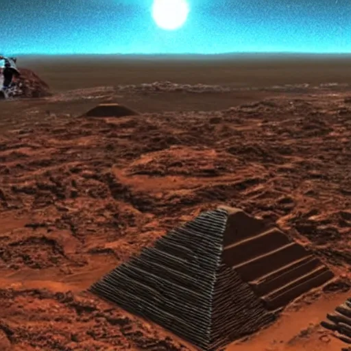 Prompt: hidden ancient megastructures and great pyramids on Mars