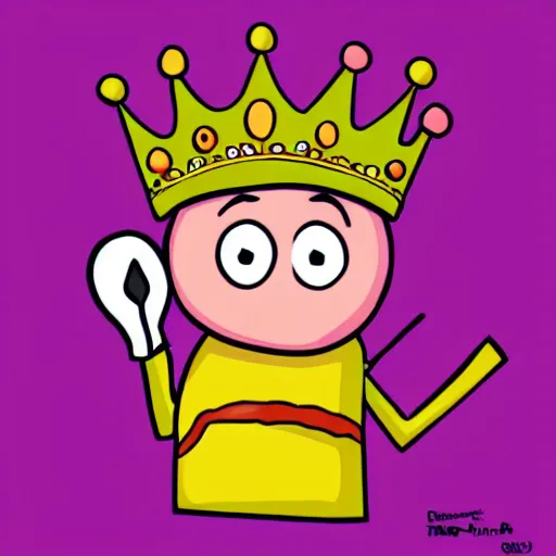 Image similar to kidney bean holding a staff, wearing crown, cartoon character, digital art, fun,