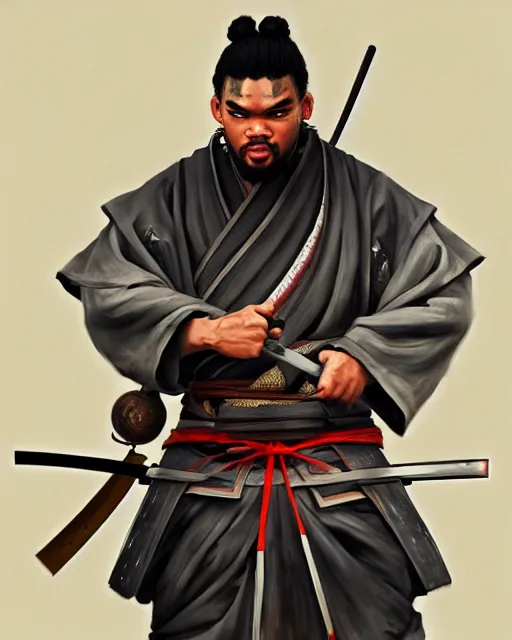 Image similar to portrait of karl - anthony towns as a ronin samurai, wearing a haori, by wlop and peter mohrbacher, dramatic action pose, extremely detailed shading, concept art, digital painting, trending on artstation, atmosphere, glow, cinematic lighting, full of color