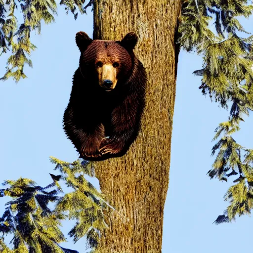 Image similar to bear hiding in a tree, realistic