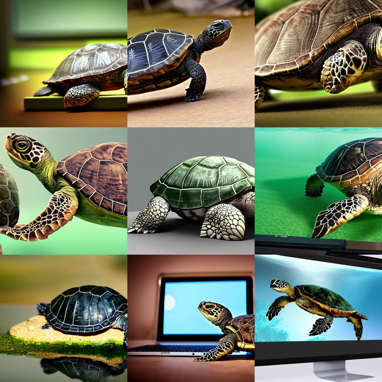 Prompt: A turtle programming on a computer, hyper realism 4k