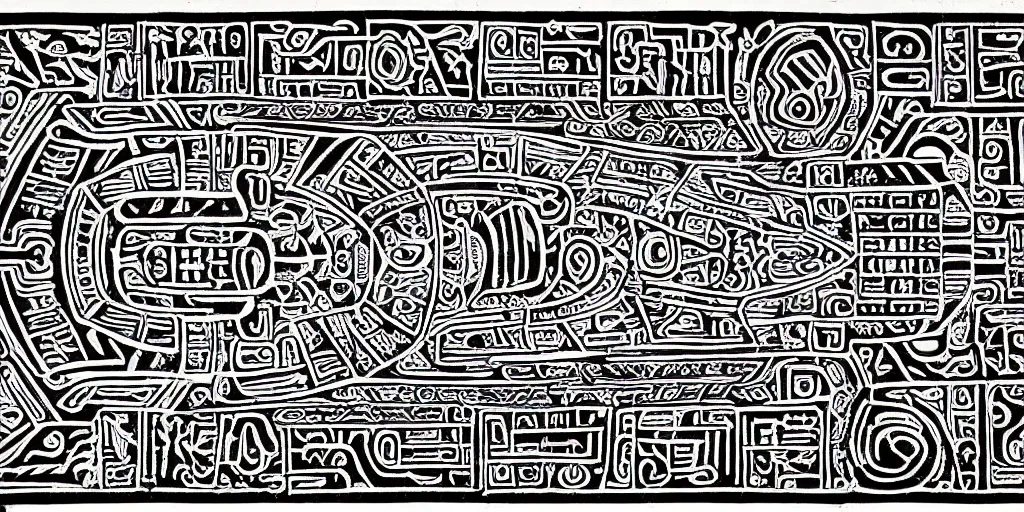 Image similar to mayan hieroglyph blueprints to a spaceship