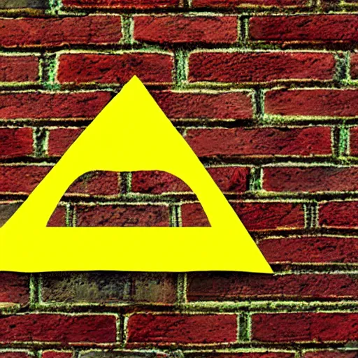 Prompt: a yellow triangle made of bricks with a top hat answering a phone, hyperrealism